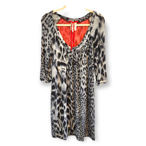 Yoana Baraschi Women's Leopard Print Dress Red Lining Size Large